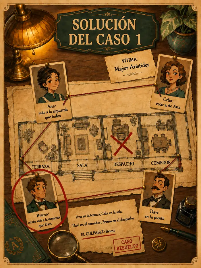La solución del caso, con el culpable marcado